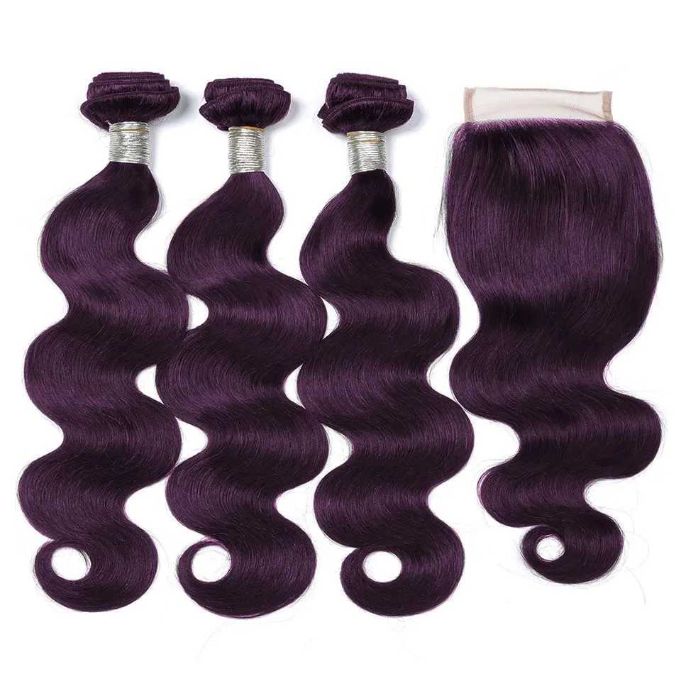 Dark Purple Cheap Body Wave Bundles With Clo 4x4 5x5 HD Lace Clo Frontal With 3/4 Bundles Remy Hair Swiss Lace CloXJ250120
