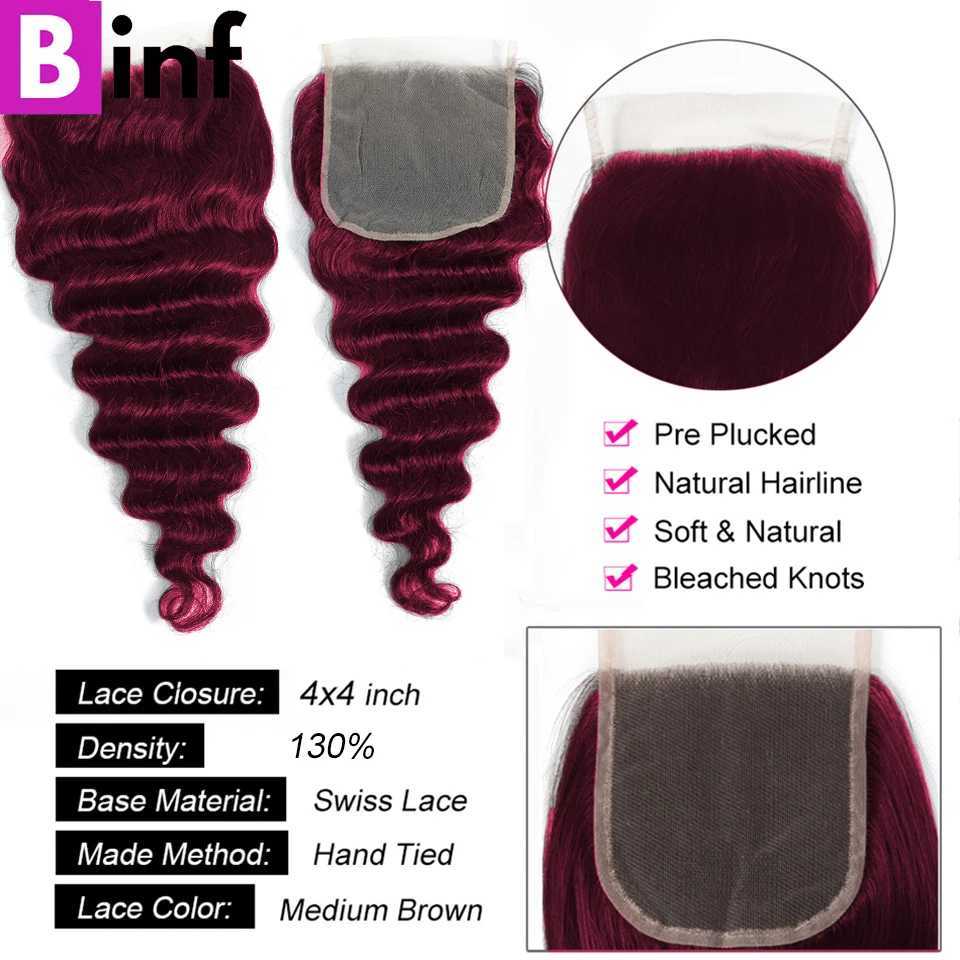 #99j Loose Deep Wave Hair Bundles With 4x4 13x4 HD Clo Frontal Dark Burgundy Human Hair Bundles With 13x4 Frontal PrepluckedXJ250120