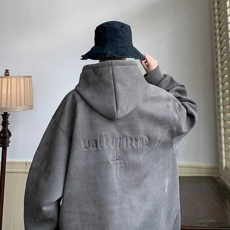 Chamois Leather Embroidered Sweatshirt Mens American Style Vintage Trendy Brand Casual Loose Fit Hooded Jacket Niche FashionXJ2500118