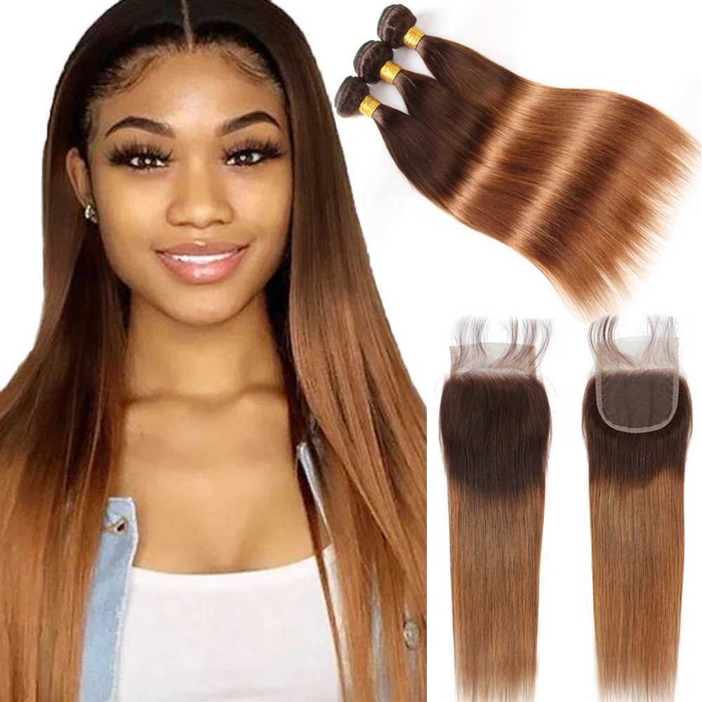 Ombre Bundles With Clo Brazilian Hair Weave Bundles With Clo Brown T4/30 Colored Human Hair Bundles With CloXJ250120