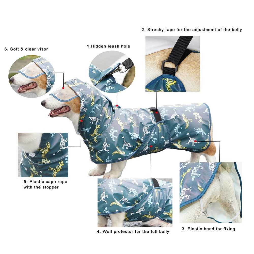 Dinosaur Print French Bulldog Raincoat M to 9XL Pet Dog Outdoor Waterproof Clothes for Small Medium Large Dogs impermeable perroXJ250121
