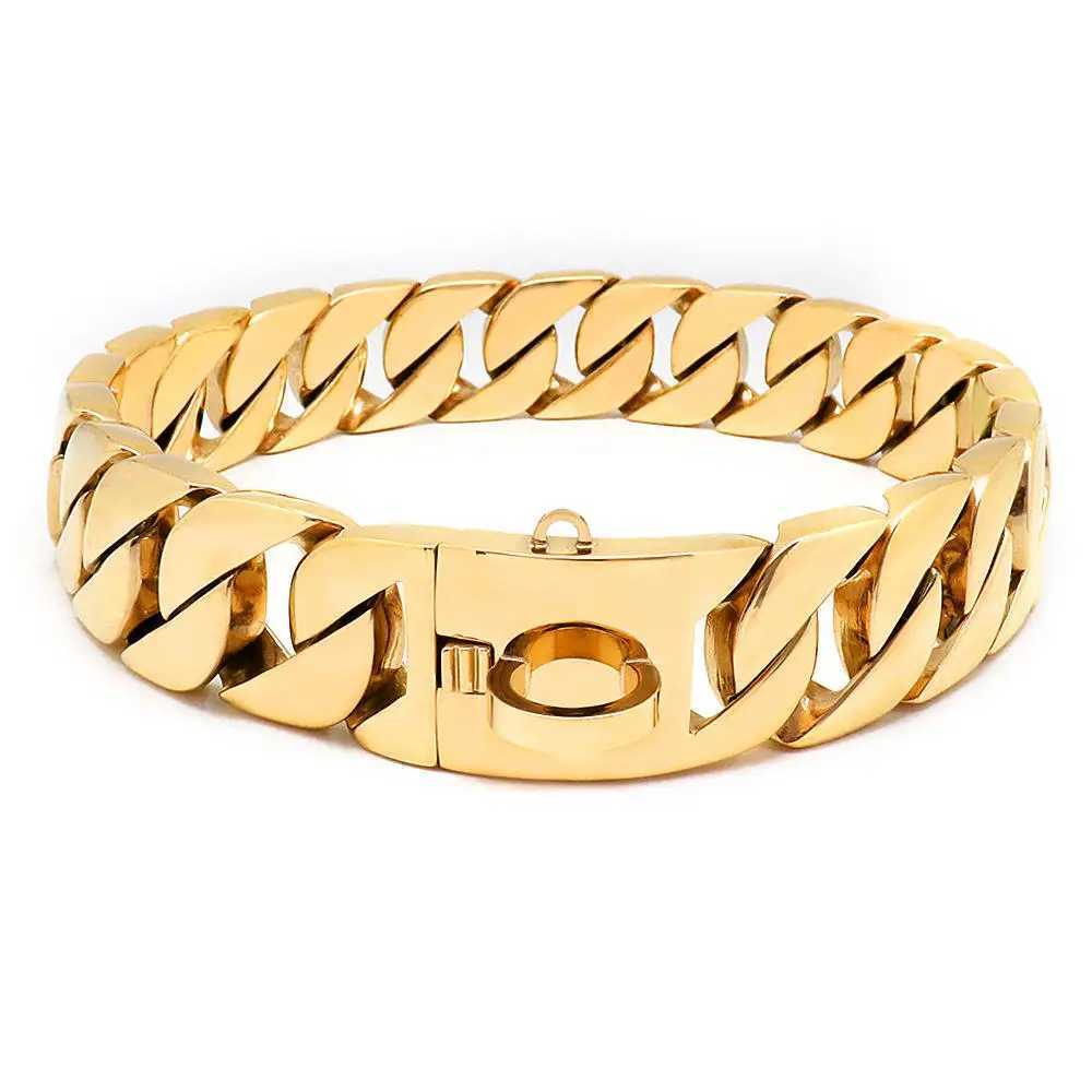 Strong Gold Cuban Chain Dogs Collar Stainless Steel 32mm Large Dog Collar Choke Personized Collar Strap for Medium Large Dogs X250129