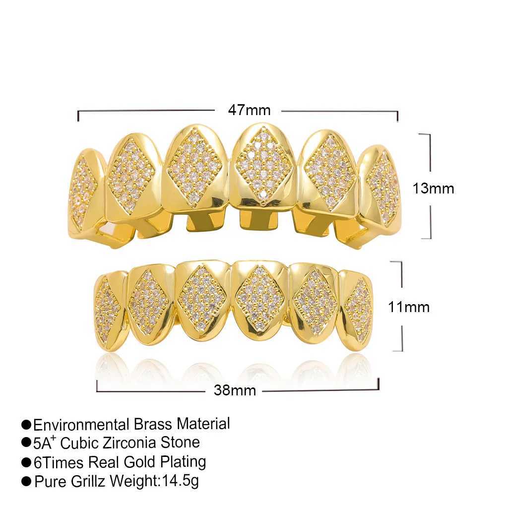 Hip Hop Iced Out Teeth Grillz Gold Plated Dental Grills Rock Tooth Grillz Caps Crystal Teeth Caps Halloween Vampire Tooth GiftXJ250114