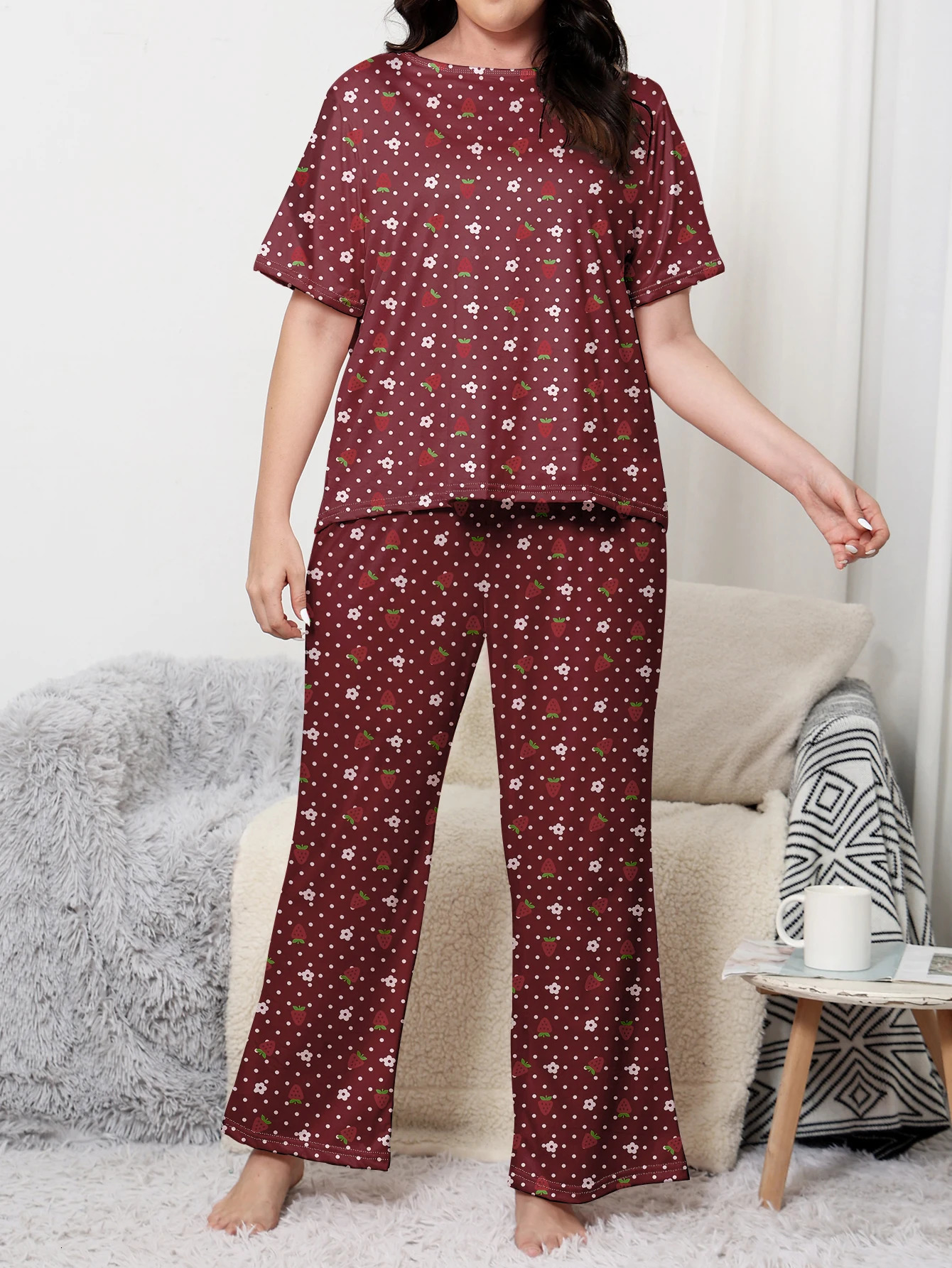 Plus size pajama clothing plus home set short sleeved long pants can be worn with milk silk mater 250122