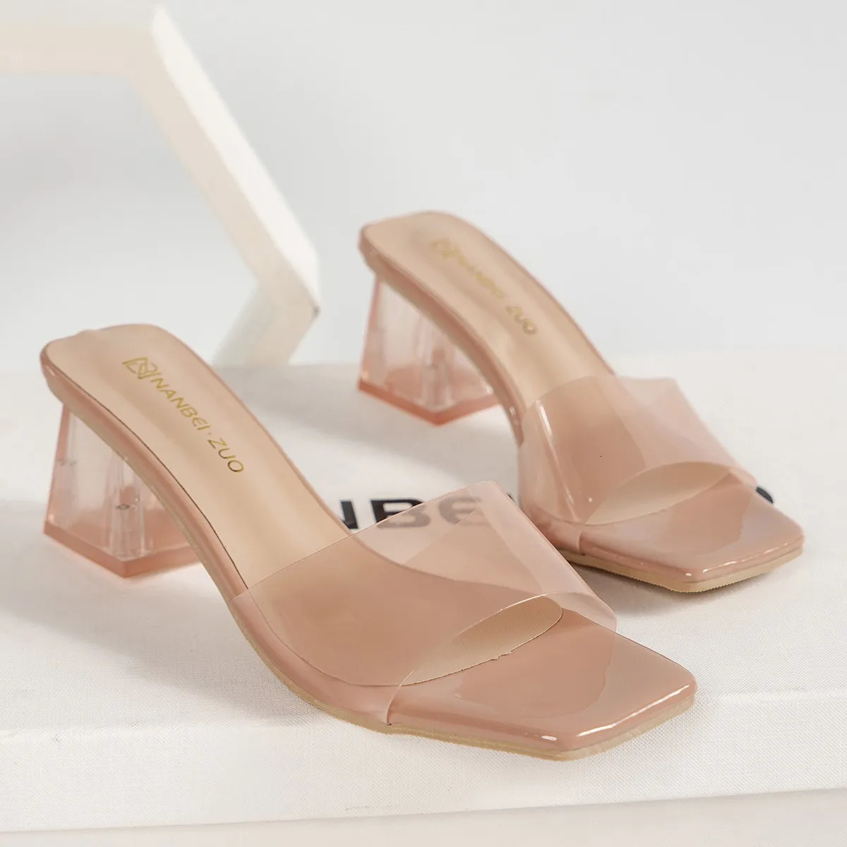 Crystal Clear Transparent Slippers Female Shoes Middle Heels Comfortable Summer Women Shoes Woman Fashion Cool Mules Slides 250113