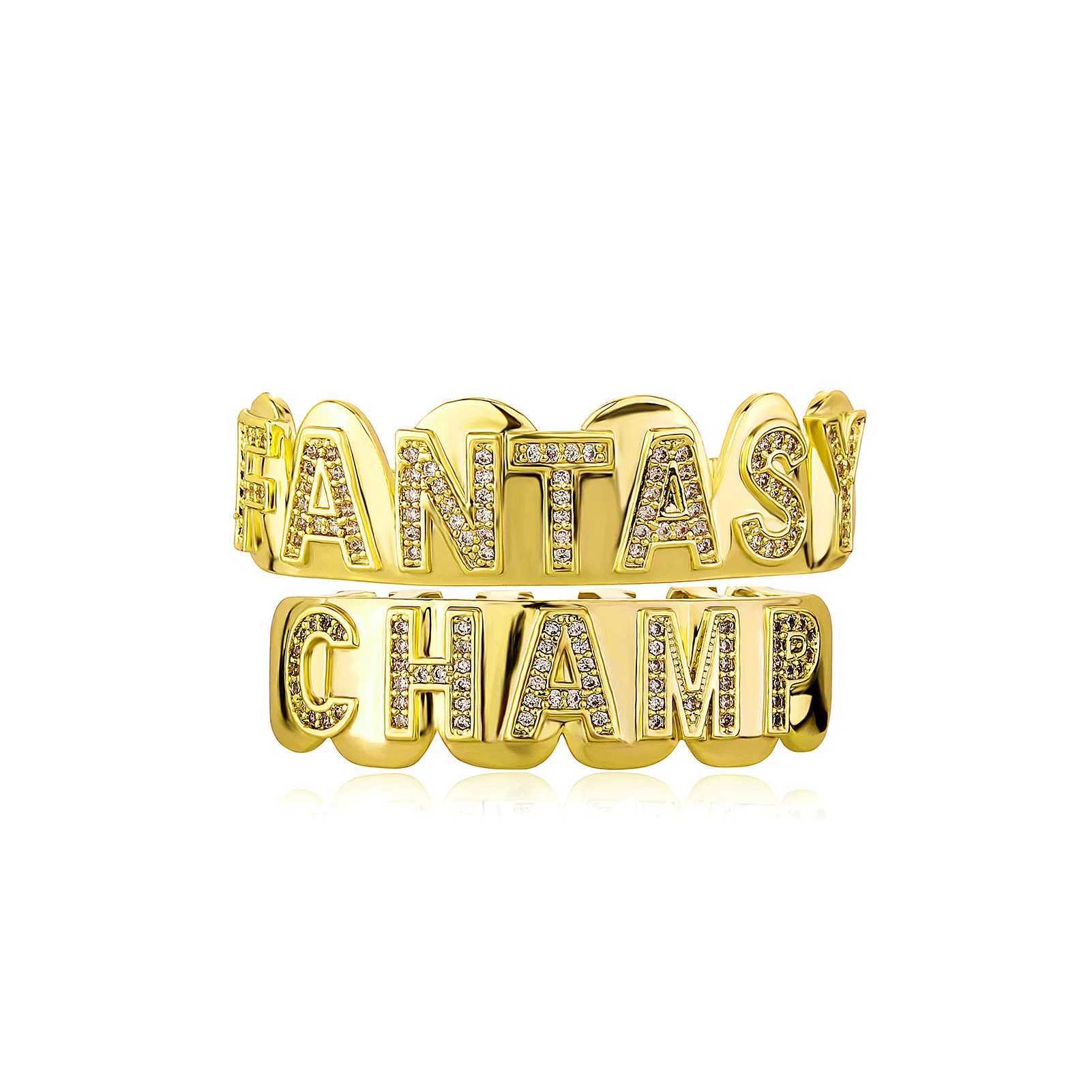 Hip Hop Teeth Grillz Letter Rhinestones Silver 18K Gold Plated Tooth Rapper Jewelry Iced Out Grills For Men WomenXJ250114