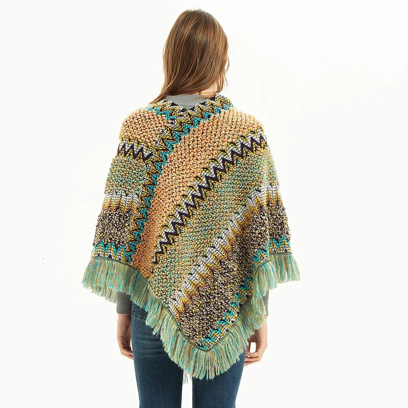 Autumn Knitting Cotton Shawl Ethnic Scarf Striped Tassel Poncho For Women Pashmina Keep Warm Travel Shawls Headband 65*70cm 250120