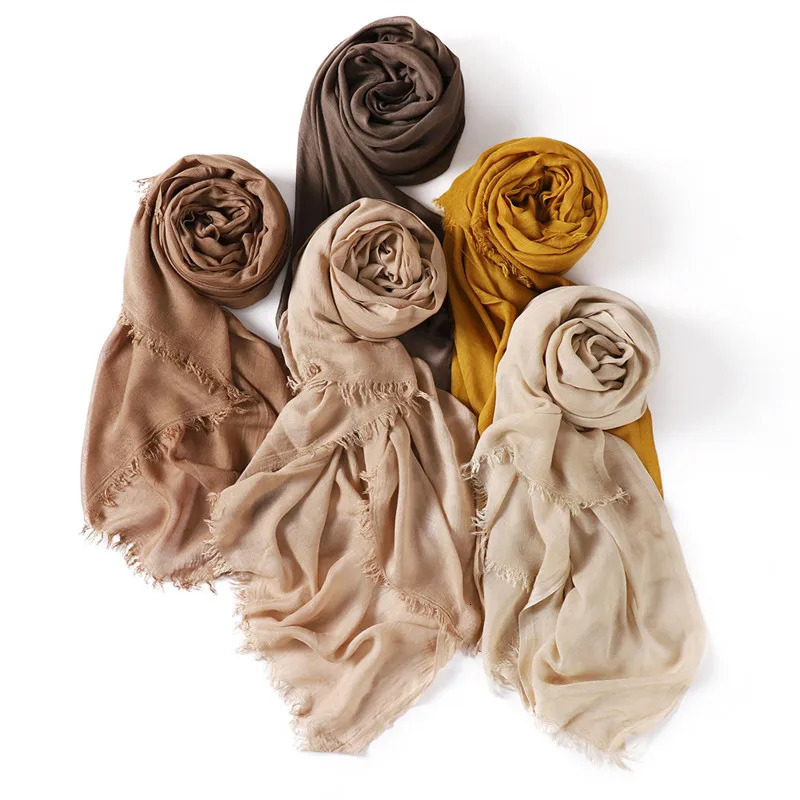 Big Size Plain Fringe 100% Cotton Viscose Hijab Scarf High Quality Wraps and Shawls Pashmina Musulman Headband Islamic Turban 250121