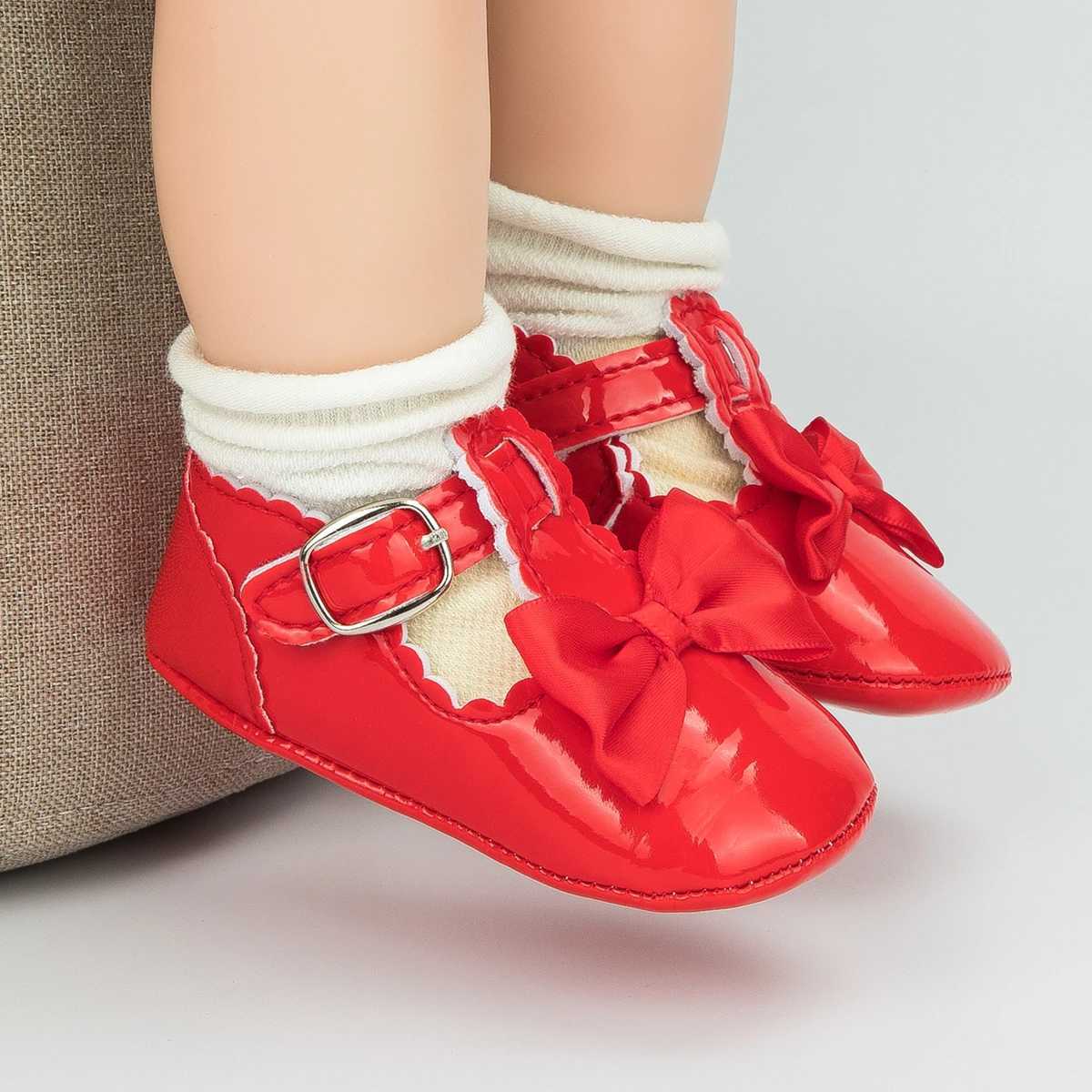 Meckior Baby Girl Shoes Cute Baby Sweet Princess Style Anti-Slip Bed Shoes Newborn Christmas Red Toddler Shoes New Years X250129