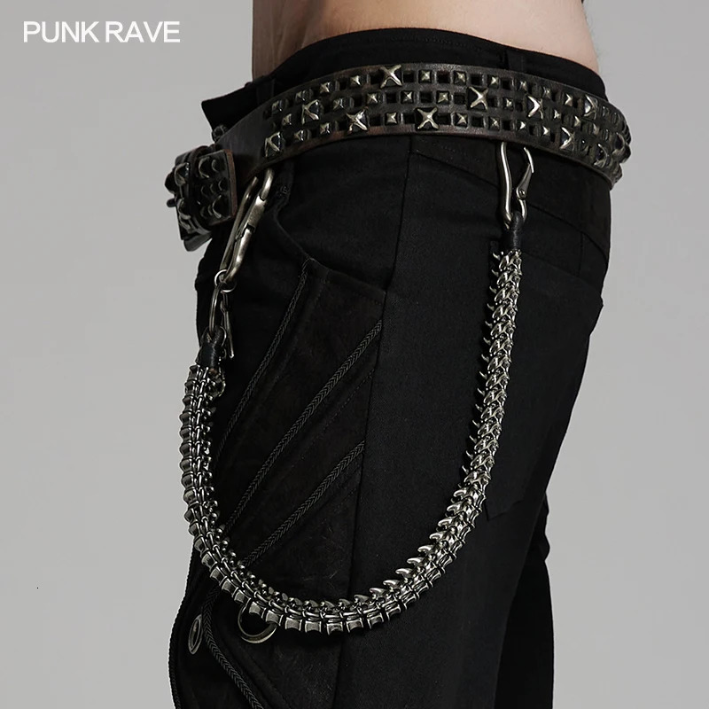 PUNK RAVE Mens Apocalypse Punk Simulated Spine Skeleton Waist Chain Personalized Retro Style Accessories Gifts for Men 250117