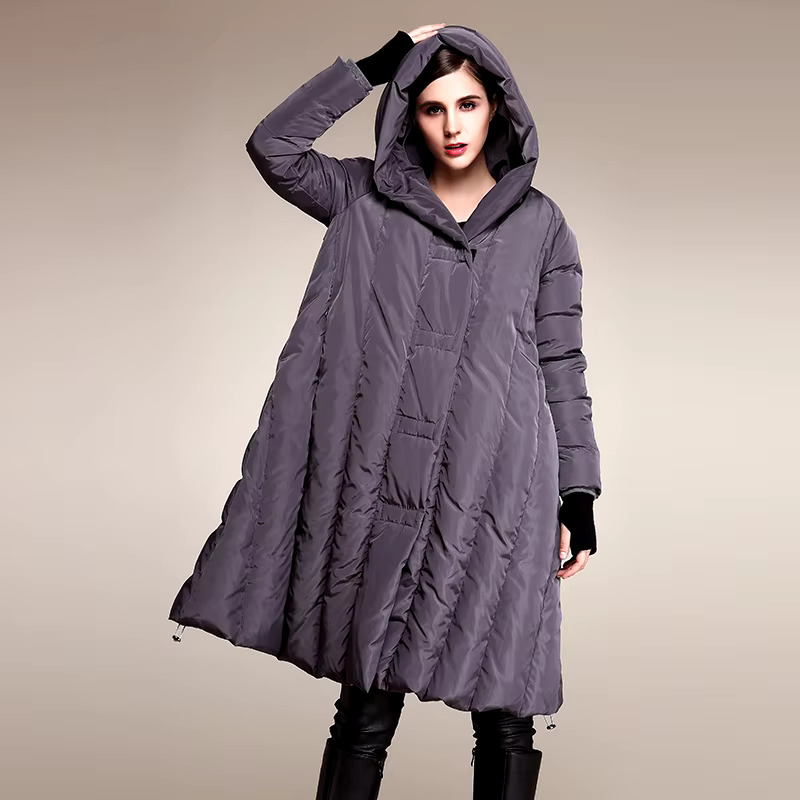 Winter Fashion 90% Duck Fashion Oversized Hooded Cloak Style Long Down Jacket Female Loose Thicker Warm Coat Wj1307