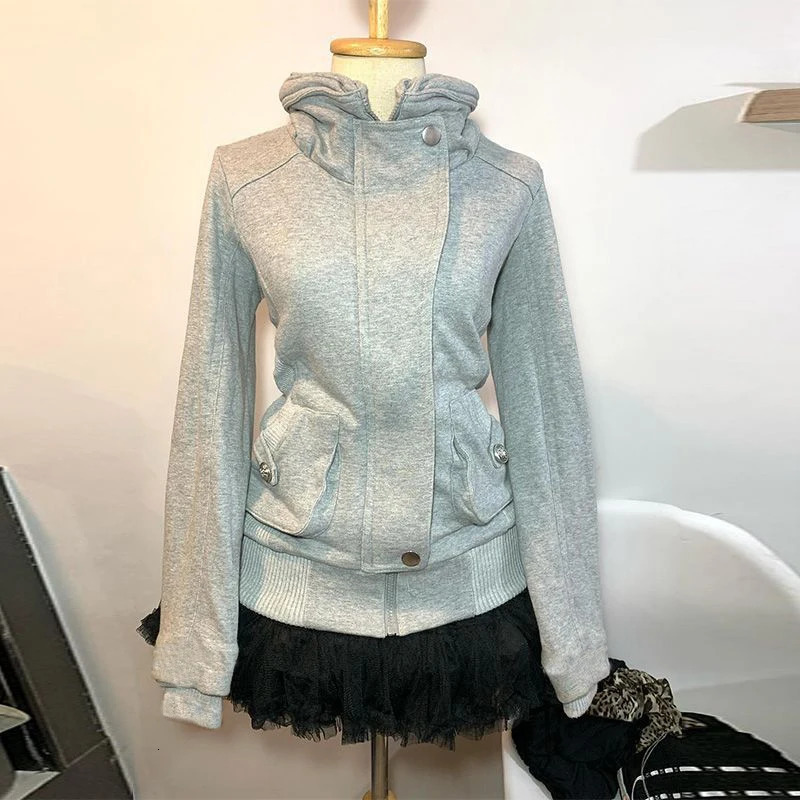 Sweatshirt Zip-up Harajuku Y2k Korean Hooded Slim Sweet Winter Outdoor Clothes 2000s Womens Top Grunge Goth Casual Hoodies 250109