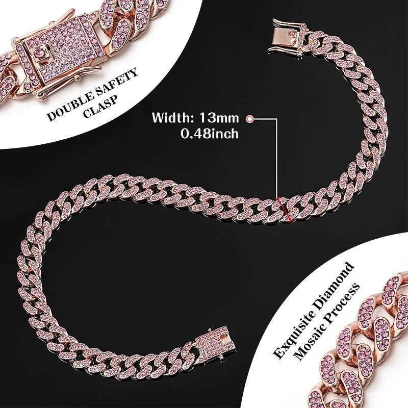 13MM Pink Diamond Personized Dog Collars for Small Medium Dogs Cat Gold Chain Cuban Collar with Design Secure Buckle X250129