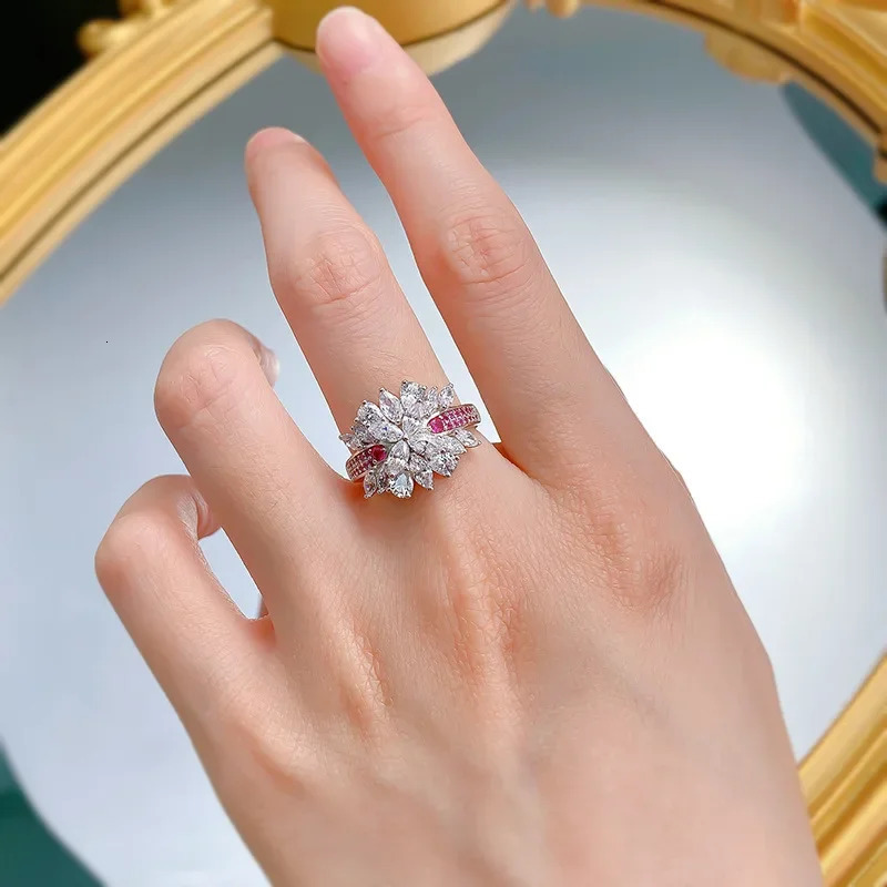 SpringLady 925 Silver Rainbow Bridge Brocade Cluster Diamond Ring Womens High Carbon Diamond Personalized Fashion Ring 250121