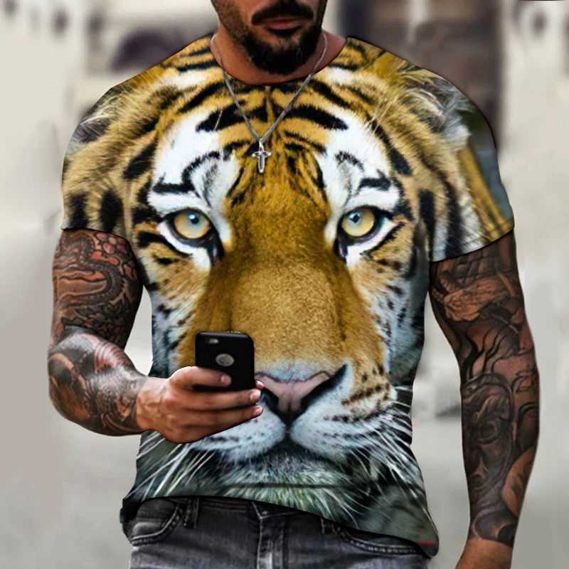 2022 Brand Mens Shirt Round Neck T-shirt 3D Printing Animal Tiger Ferocious Fashion Trend Summer New Style OversizeXJ250117