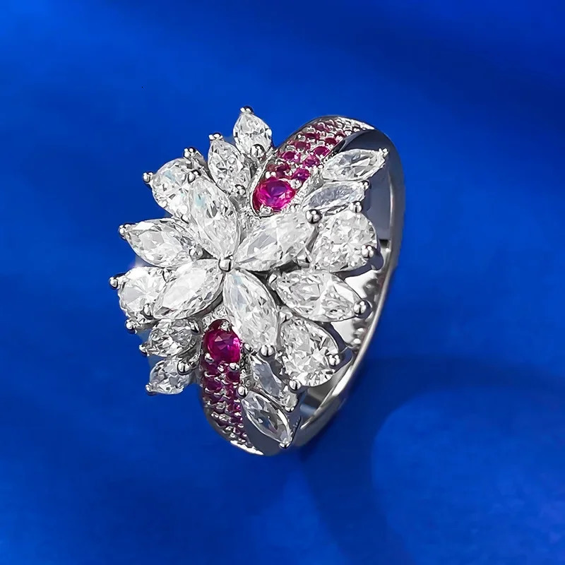 SpringLady 925 Silver Rainbow Bridge Brocade Cluster Diamond Ring Womens High Carbon Diamond Personalized Fashion Ring 250121