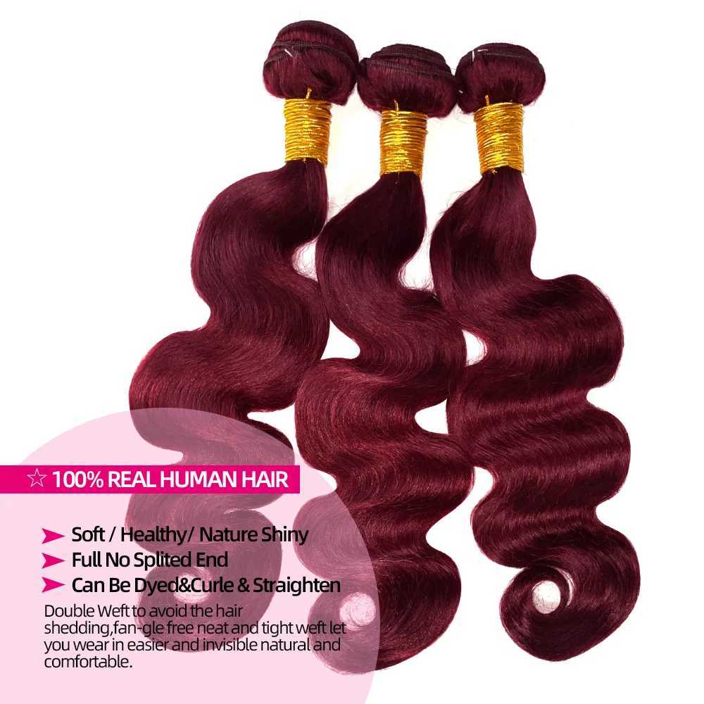 99J Body Wave Bundle with Frontal Human Hair 3 Bundle With 13x4 Lace Frontal Clo Body Wave Dark Burgundy Bundle with FrontalXJ250120