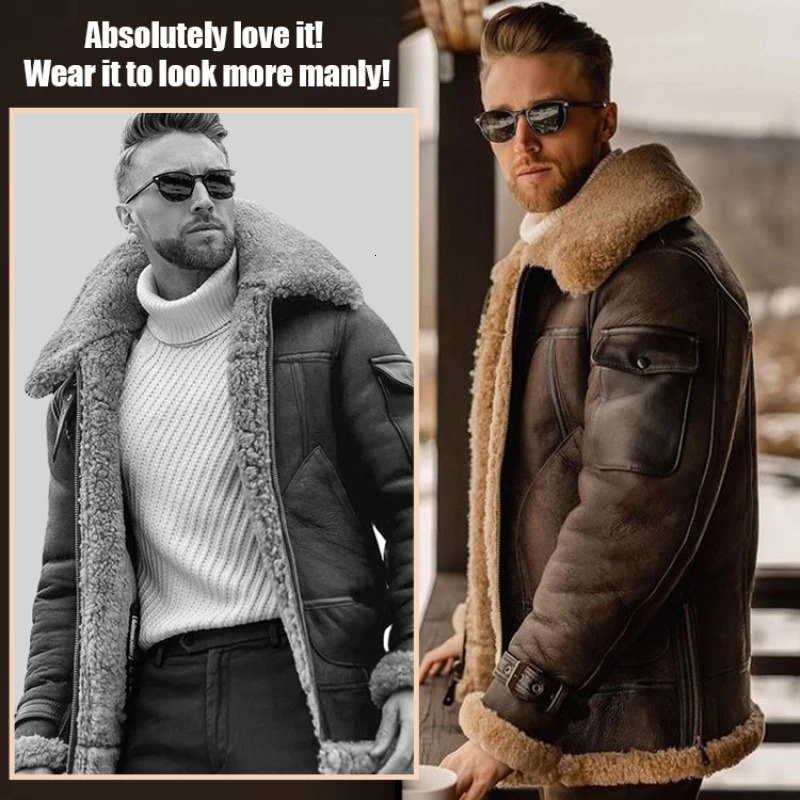 Mens fur allinone jacket midlength coat thickened leather autumn and winter mens coat fur midlength thickened jacket 250120