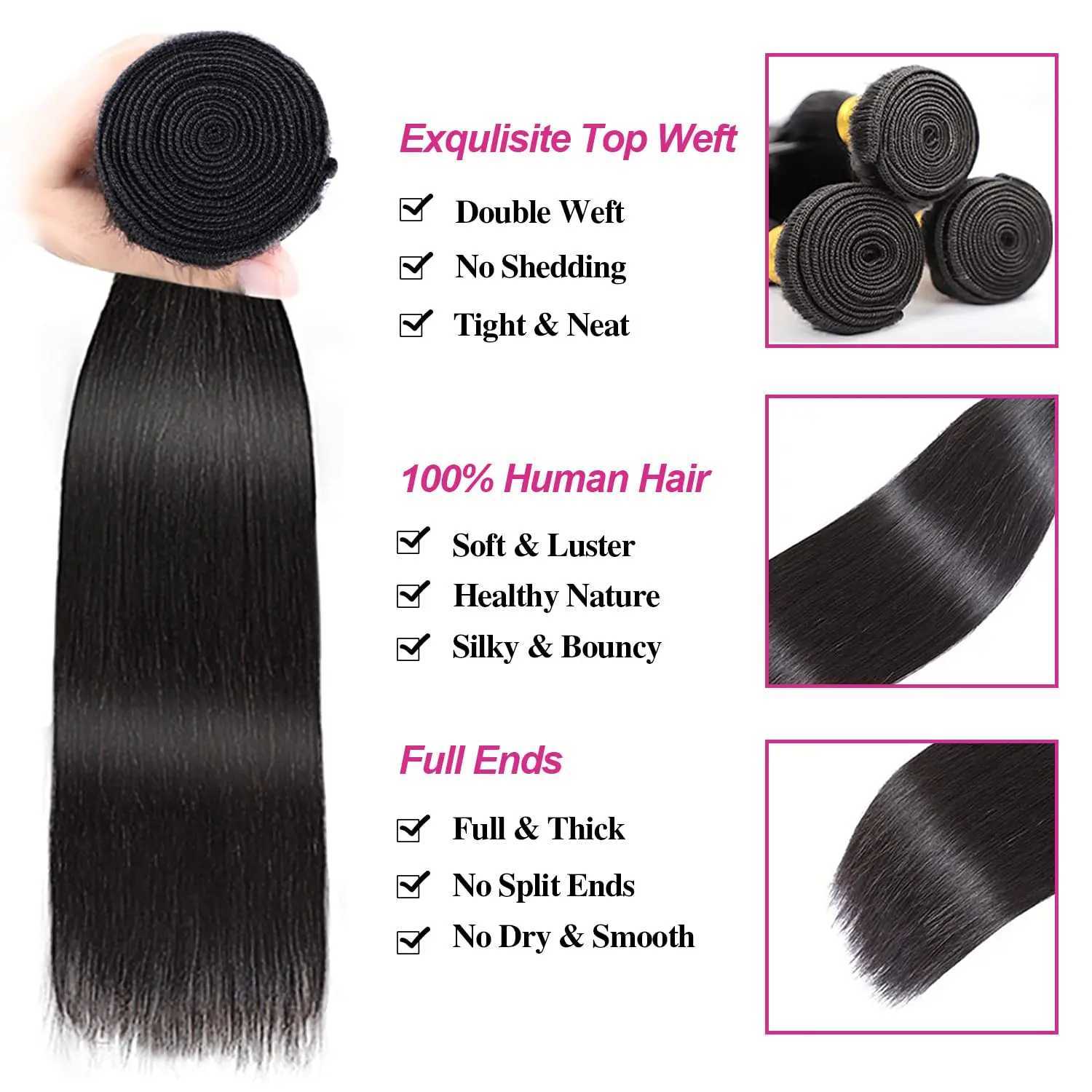 Straight Human Hair Bundles with Clo 100% Unprocessed Brazilian Human Hair 3 Bundles with Frontal 4x4 Clo with Baby HairXJ250120