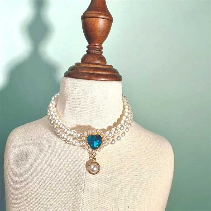 Pearl Dog Necklace Cute Cat Dog Collar Fancy Puppy Collar with Heart Jewerly Adjustable Kitty Necklace for Wedding Birthday X250129
