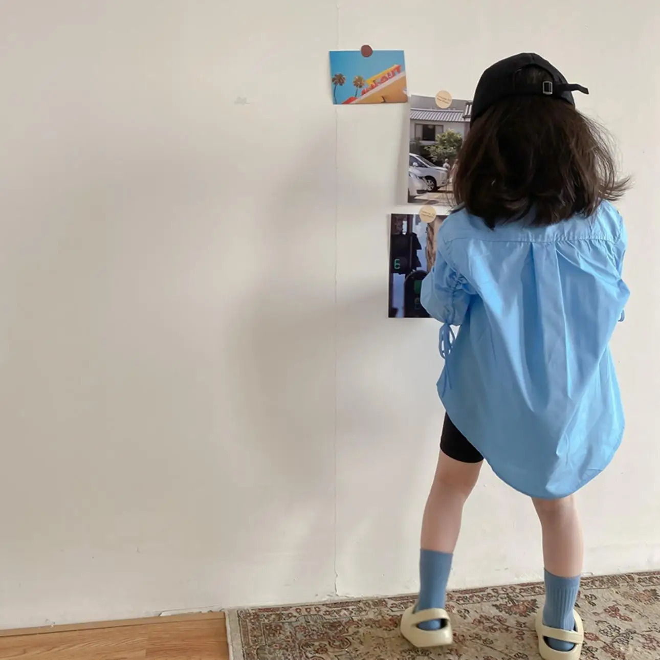 Fashion Baby Girl Blue Shirt Toddler Teen Child Blouses Loose Outfit Long Sleeve Spring Autumn Baby Oversized Clothes 2-11Yrs 250120