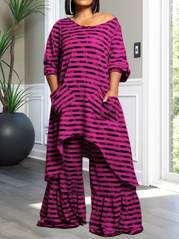 2 Piece Women Sets 2024 Arrival Plus Size Summer Matching Print Two Pieces Top Pants Suits Outfits Clothing 250122