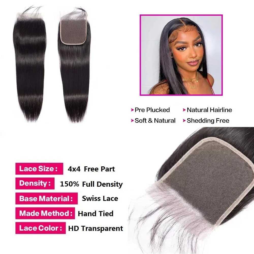 Bone Straight Bundles With Clo Brazilian Hair Weave 3/4 Bundles With Clo Frontal Human Hair Bundles With 13x4 FrontalXJ250120
