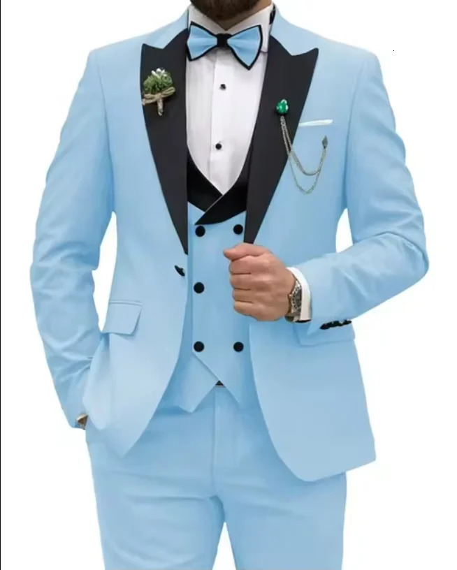 Beige Business Men Suits Costume Homme Slim Fit 3 Piece Double Breasted Suit Wedding Prom Party BusinessBlazerVestPants 250122