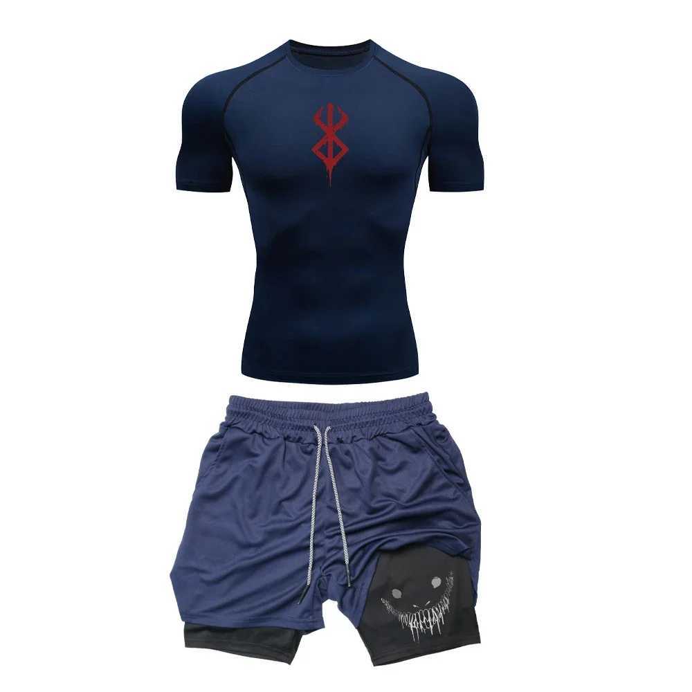 Sacrifice Anime Compression Sportswear Set Fitness Suit for Men Quick Dry Manga Compression Shirt+Gym Shorts 2PCS Running Workou X250129