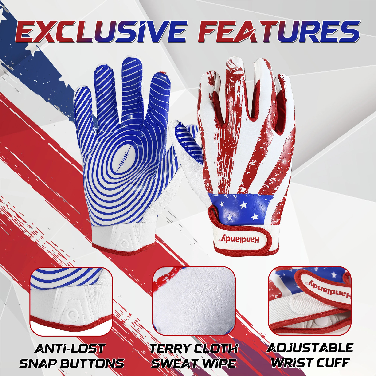 HANDLANDY Arrival Great Grip Youth Rugby Gloves flag American Football Gloves 250121CJ