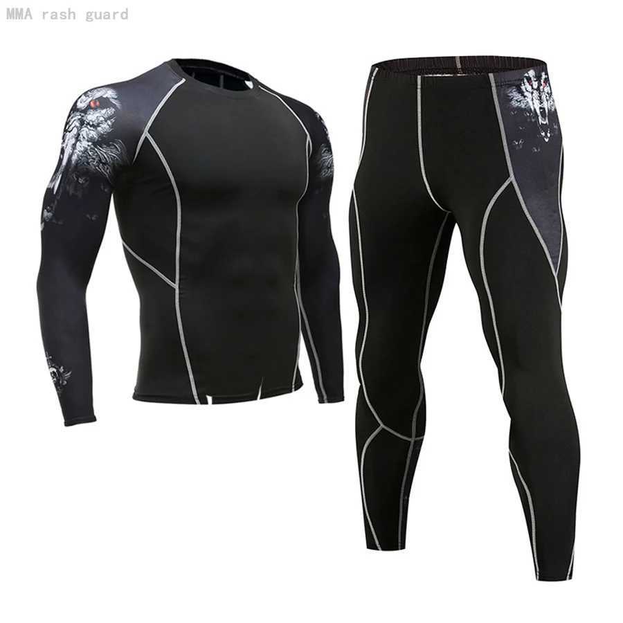 Mens Sports Tights Thermal underwear Second skin Gym Running Track suit 2 pc set Compression Sportswear male Workout clothing X250129