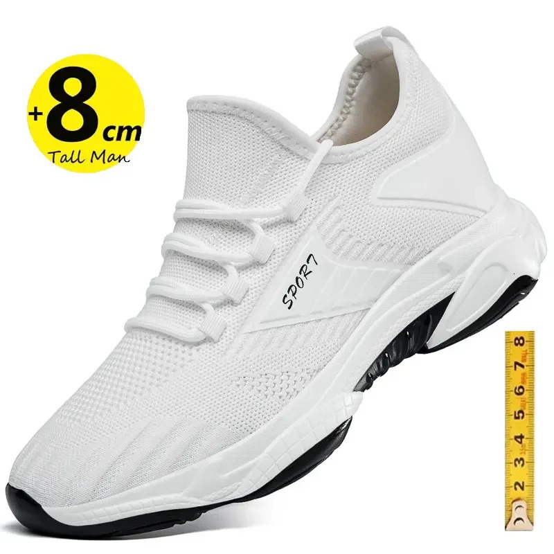 Sneakers men elevator shoes height increase for men breathable casual insole 8cm 6cm optional heels moccasins taller male 250113