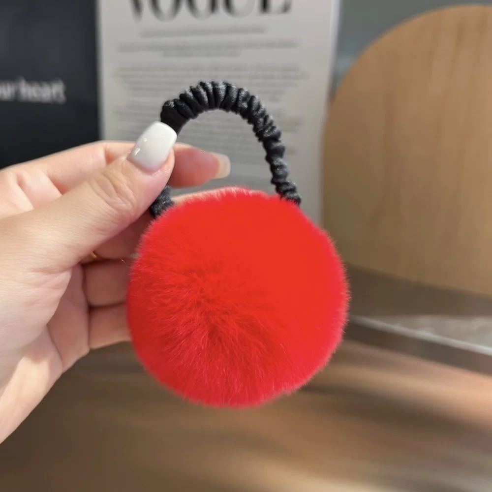 Hair Rope Real Rabbit Fur Ball Elastic Bands Woman y Genuine Rubber Band Ring Accessories Fluffy Ties Girls 250118