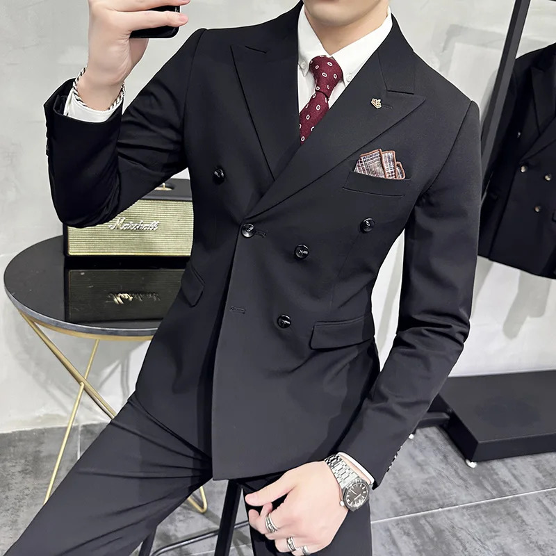 Jackets Pants Grooms Wedding Dress Fashion Mens Double breasted Suit Blazer Trousers Male Formal Business Office 250122
