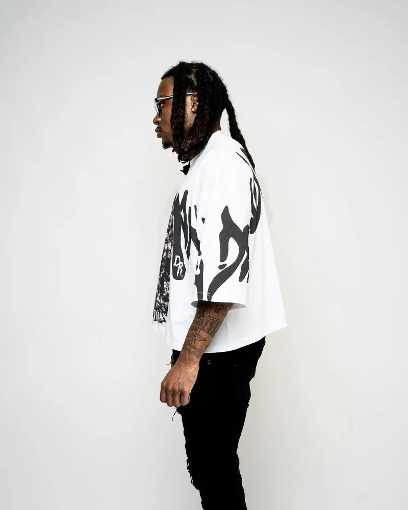 Street hiphop clothing Gothic devil pattern print oversized Tshirt mens loose casual short sleeved shirt 250122