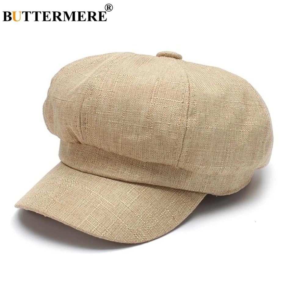 BUTTERMERE Linen sboy Cap Women White French Painter Hat Ladies Spring Summer Beret Female Octagonal Baker Boy 250118