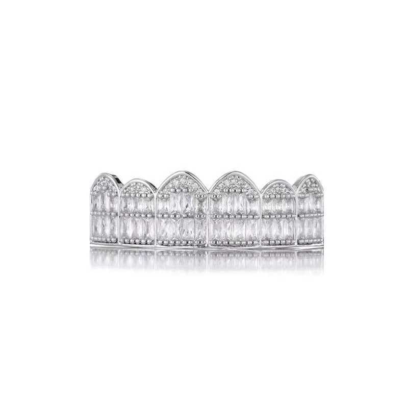 Hip Hop Full CZ Iced Out Teeth Grillz Caps Bling Cubic Zircon Micro Pave Top Bottom Charm Grills Set For Men Women JewelryXJ250114