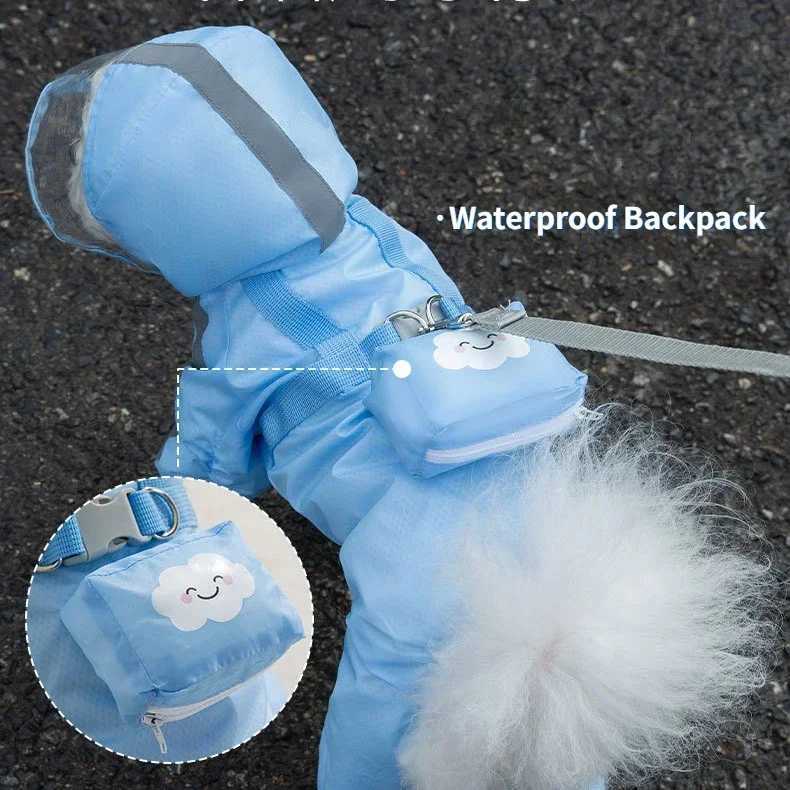 Pet Dog Raincoat Hooded Jumpsuit Four-legged All-inclusive Waterproof Outdoor Dog Costume Reflective Rain Poncho Pet ClothesXJ250121