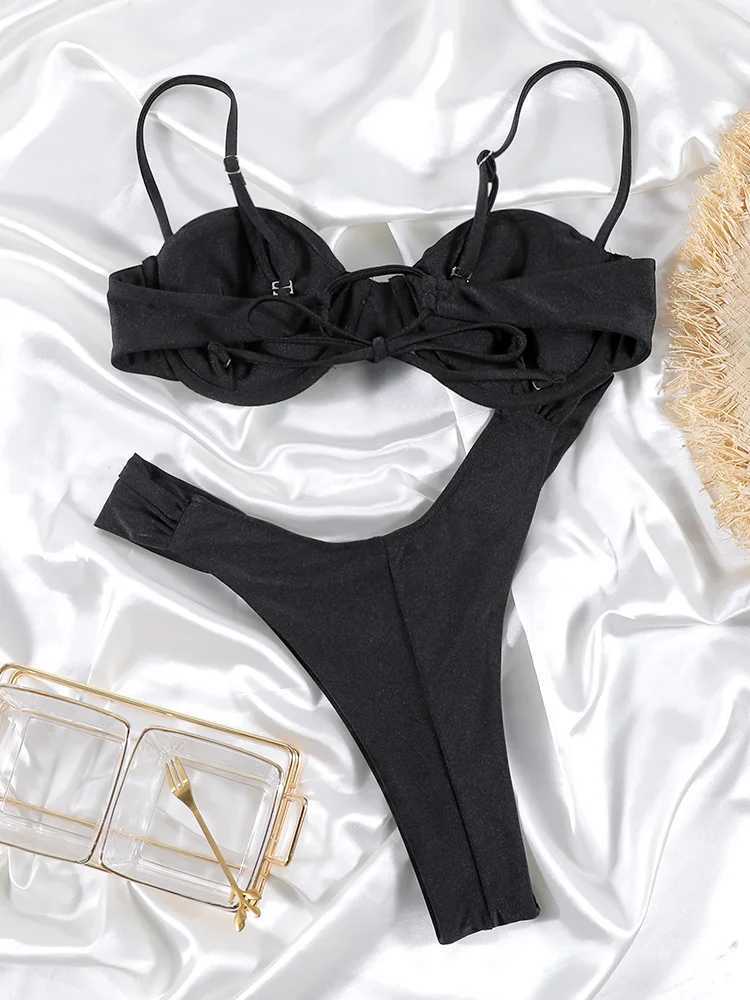 Miyouj Womens Bikini 2025 Bikini Sets High Cut Swimwear Push Up Swimsuit Solid Color Biquini jer Bathsuit New Two Piece SuitsXJ250120