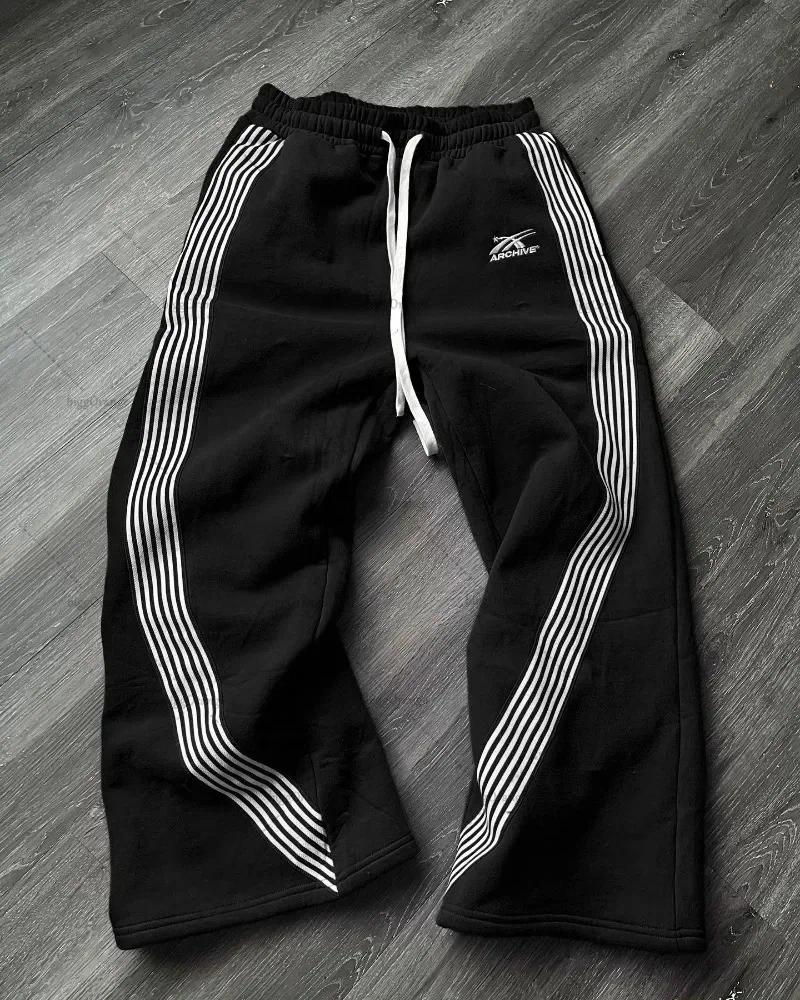 Men's Clothing Pants American Letter Patch Retro Double Layer Baggy Sweatpants Hip Hop Street Style Gothic Elastic Waist Jogging Casual Printed J