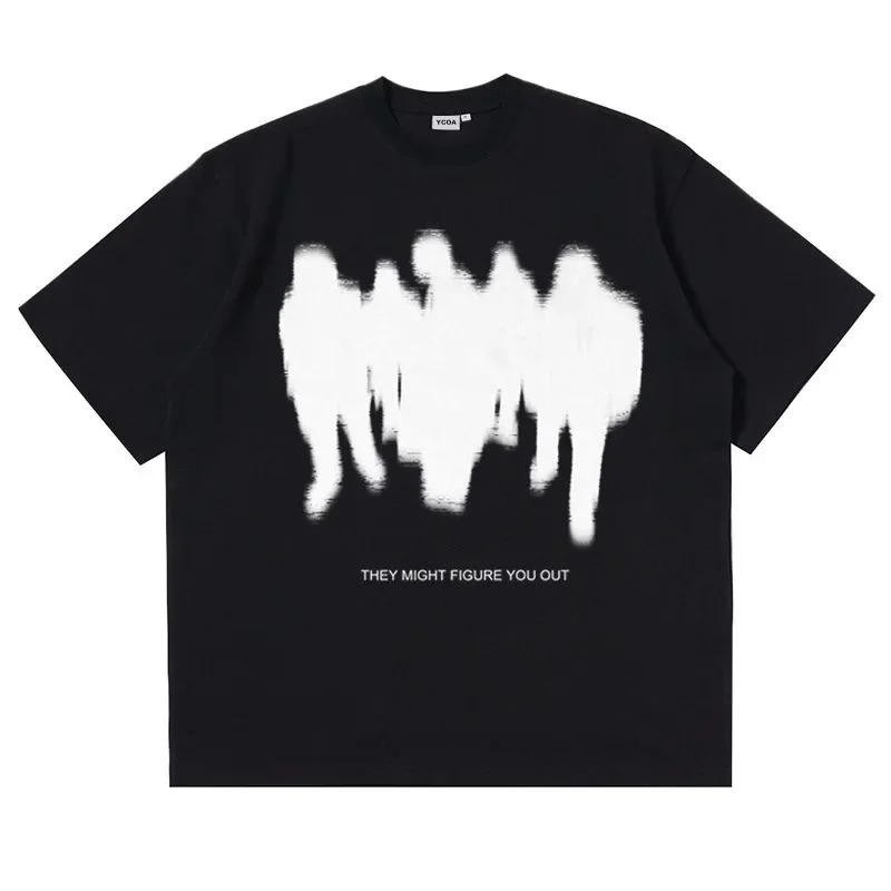 Mens TShirts Oversized Shadow Cotton Harajuku Goth Y2k Streetwear Tops Short Sleeve Korean Fashion Hip Hop Aesthetic Clothing 250122