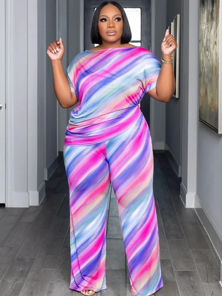 2 Piece Women Sets 2024 Arrival Plus Size Summer Matching Print Two Pieces Top Pants Suits Outfits Clothing y250122