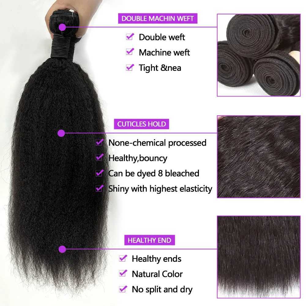 Kinky Straight Hair Bundles with Clos Yaki Human Hair Bundles with Clo 12-32inch Brazilian Raw Hair Bundles with CloXJ250120