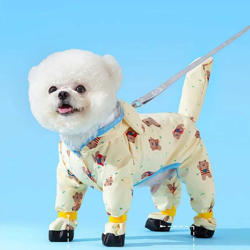 Puppy Waterproof Clothes Full Print Bear Pet Raincoat Four Legs All Inclusive Towing Poncho Teddy Outdoor ClothesXJ250121