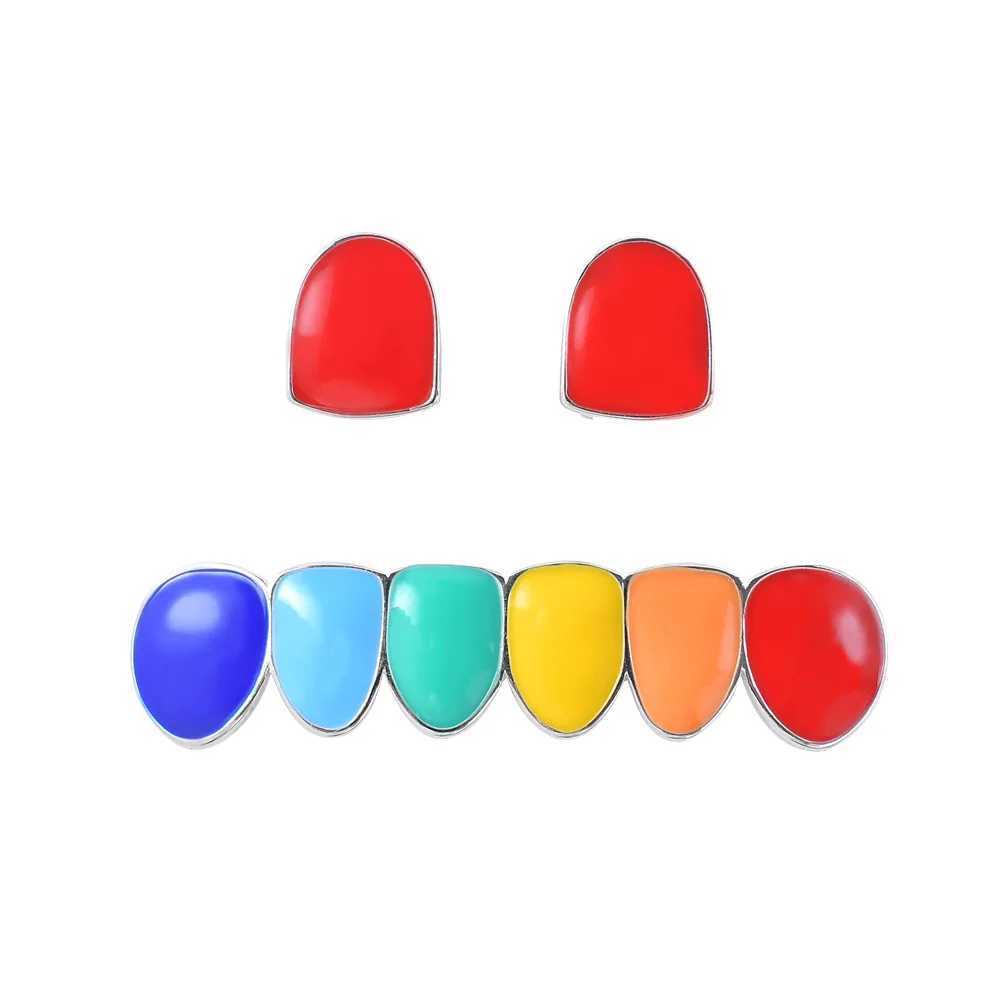 Multi Color Drip Oil CZ Teeth Grillz Caps Cubic Zircon Iced Out MicroTop Bottom Charm Grills For Men Women Jewelry Xmas GiftXJ250114
