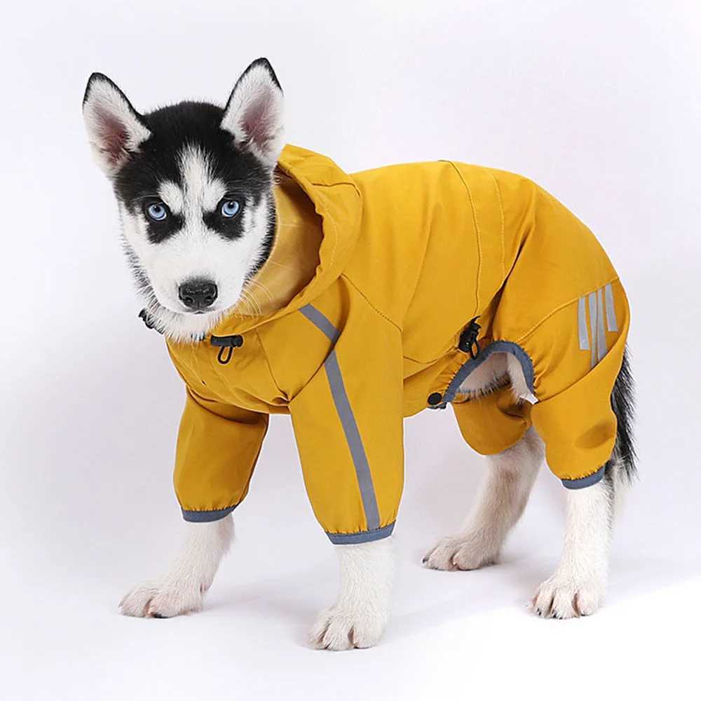 Waterproof Dog Raincoat with Hood for Puppies Waterproof Pet Poncho with Reflective Strap Lightweight Dog Jacket with Leash HoleXJ250121