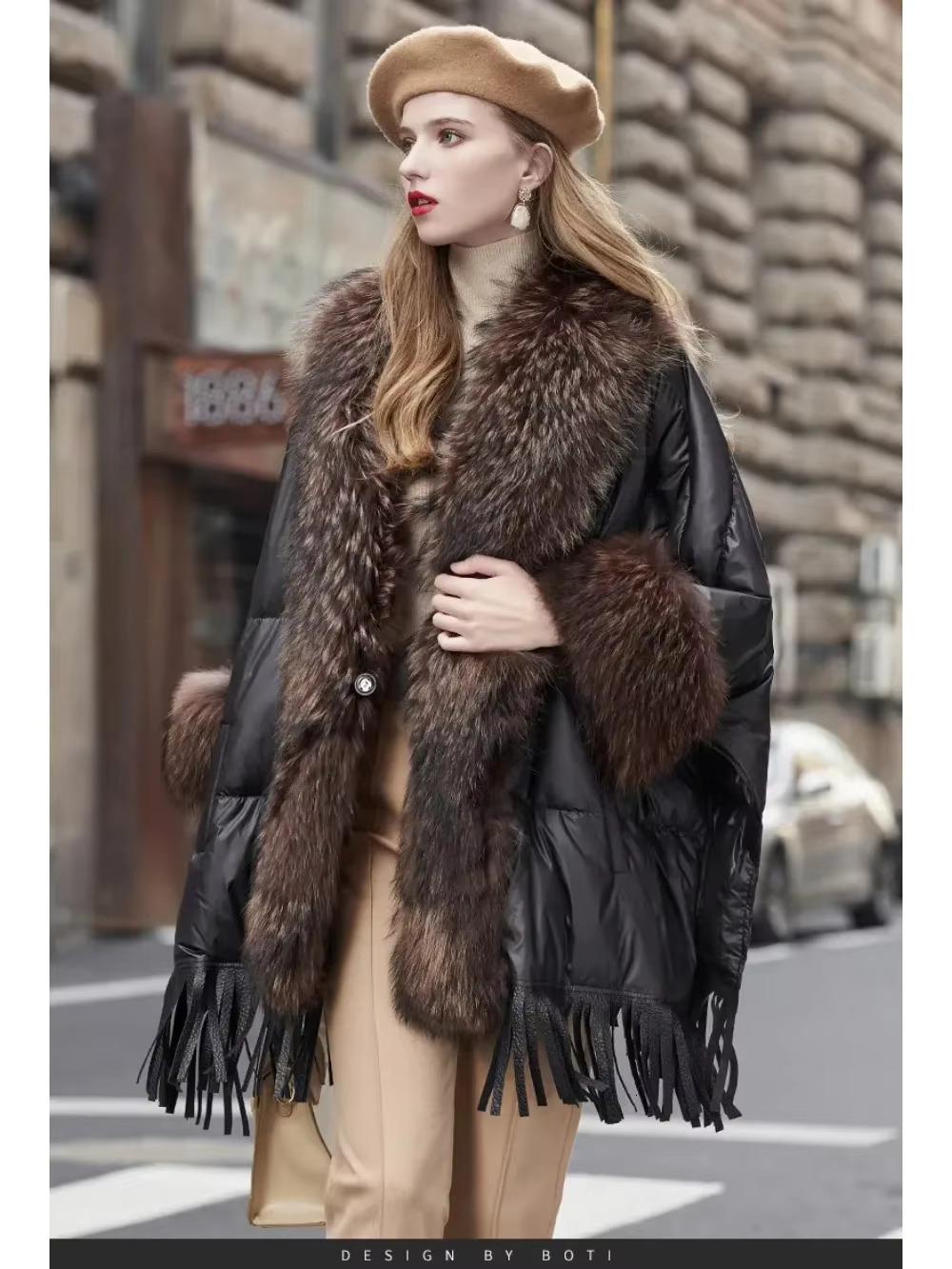2024 European White Goose Down Coat Trend American Women Winter Jacket Real Raccoon Fur Streetwear Fashion Cloak