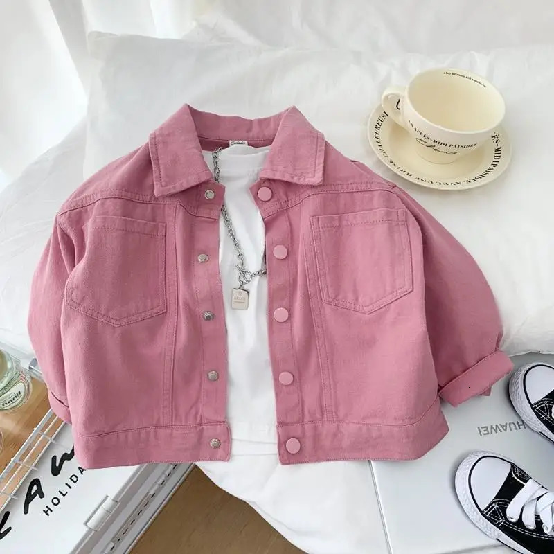Boys Girls Denim cotton Jackets Pink Laple Tops Spring Autumn 2024 Fashion Sweet Cute Coat Jacket Baby Girl Clothes 2-10Yrs 250114
