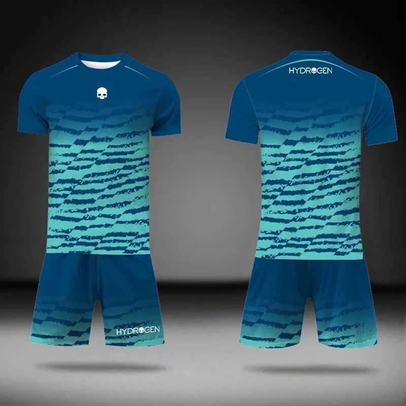 Mens gradient green printed track and field suit summer T-shirt and drawstring pocket shorts 2-piece set tennis sportswear set X250129