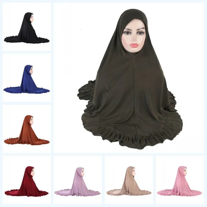 Arab Women Hijab Muslim Turban Islamic Khimar Fashion Ruffled Wear Directly Instant Hijab Solid Elastic Long Shawls 250121